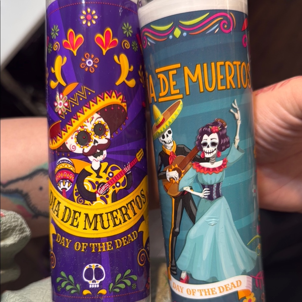 Two Day of the Dead Party Candles - Purple and Blue